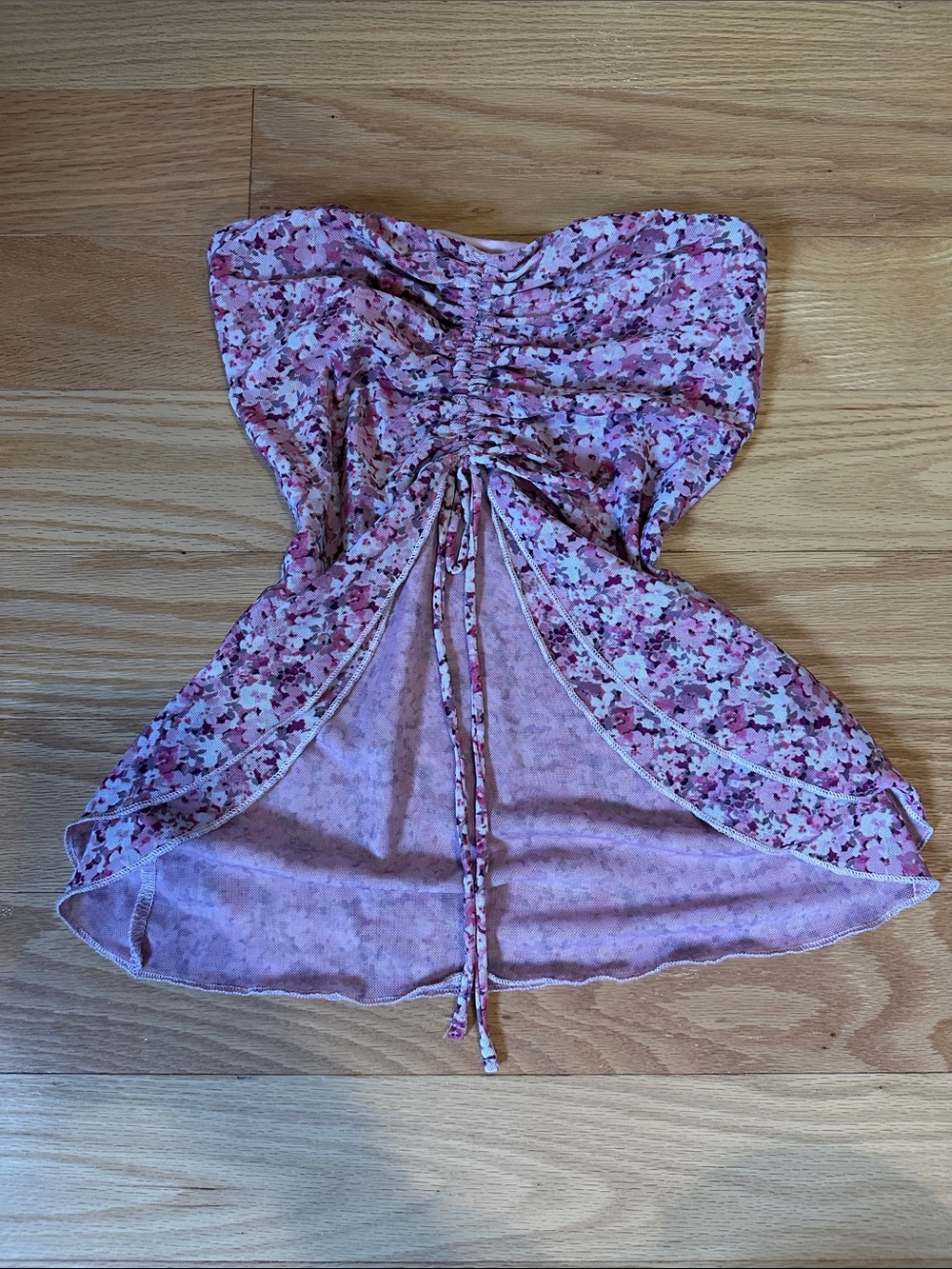 Garage Pink Floral Ruched Strapless top